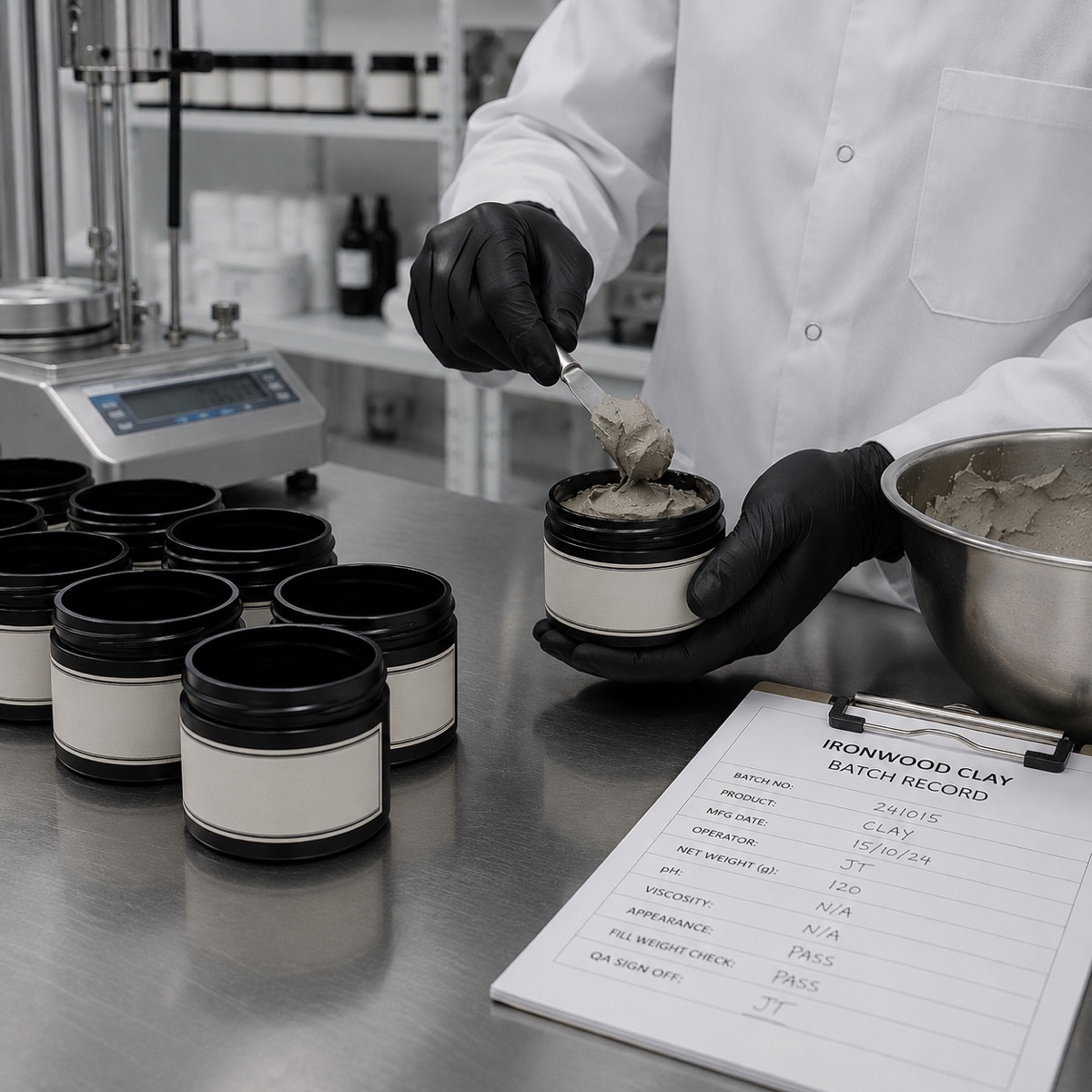 Operator hand-filling tins at Sydenham facility