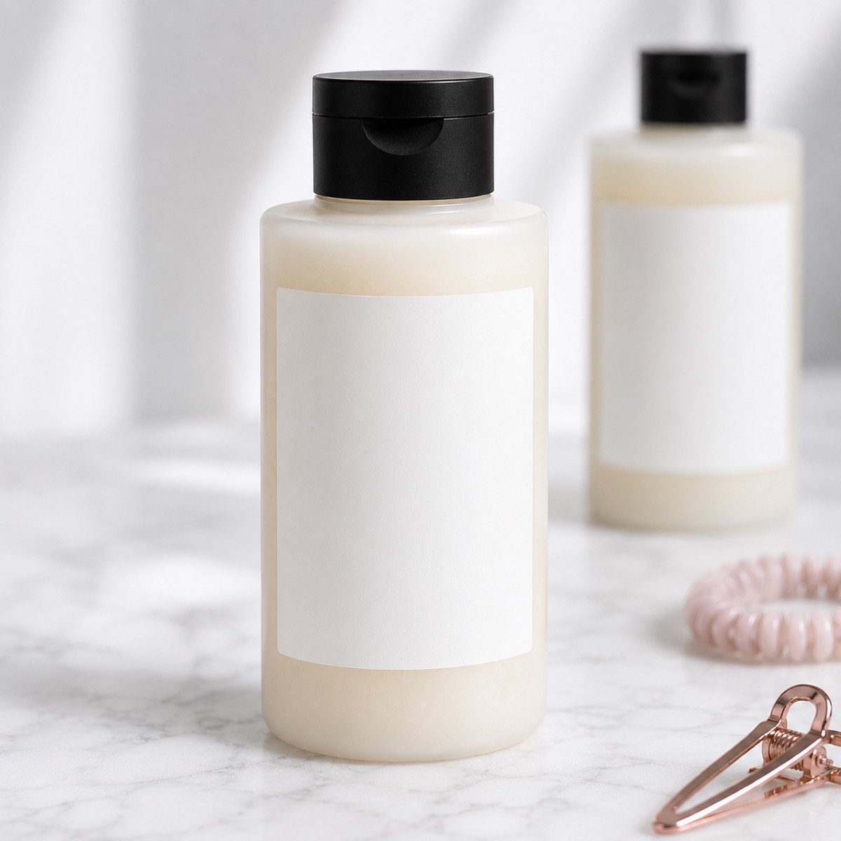 Bond Repair Conditioner Base paired with shampoo, on marble