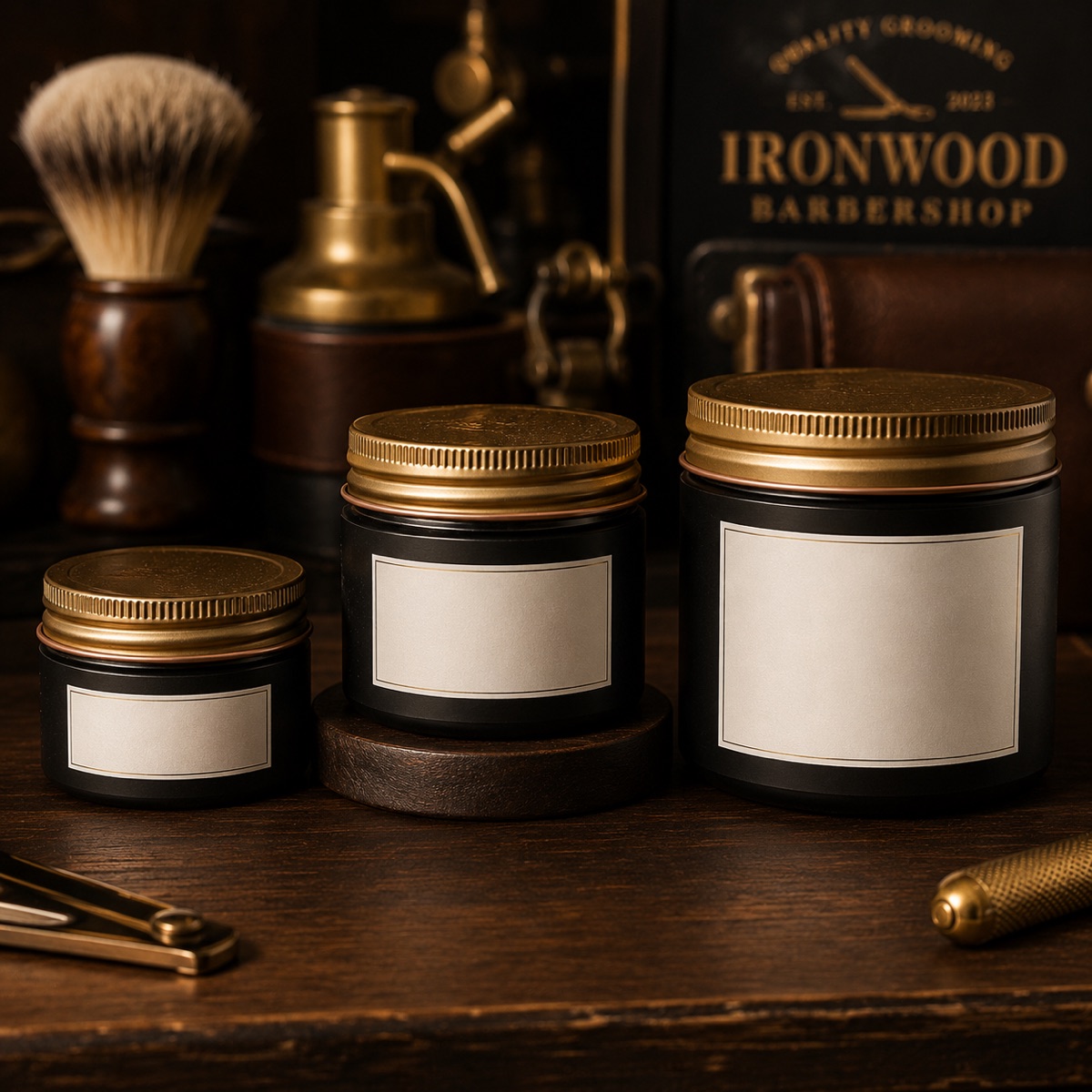 Three sizes of unbranded pomade jars