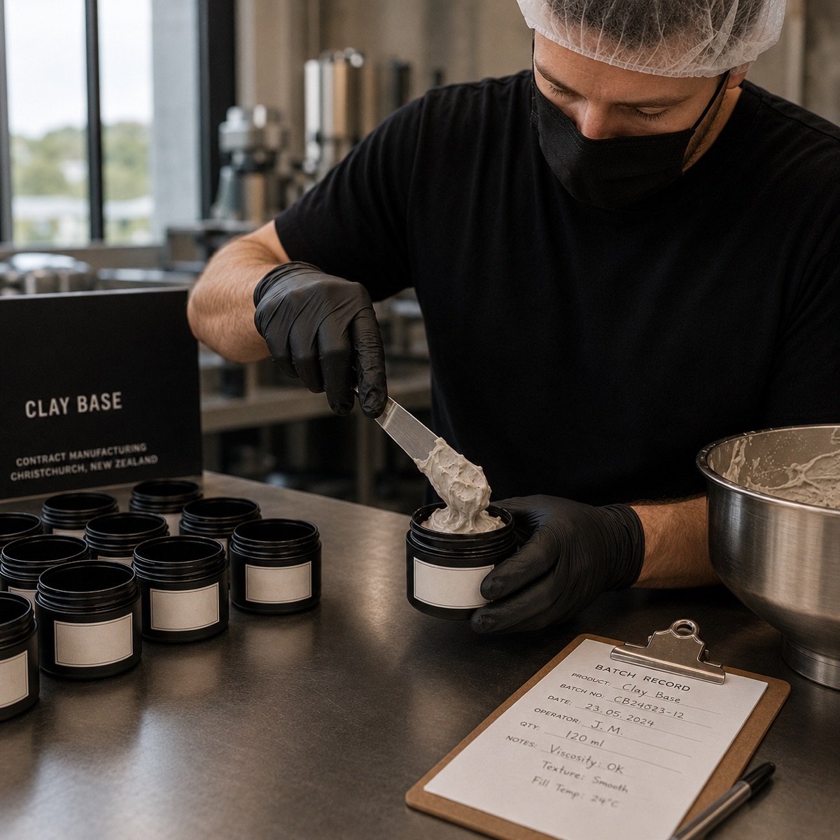 Pomade jars hand-filled at the Sydenham bench